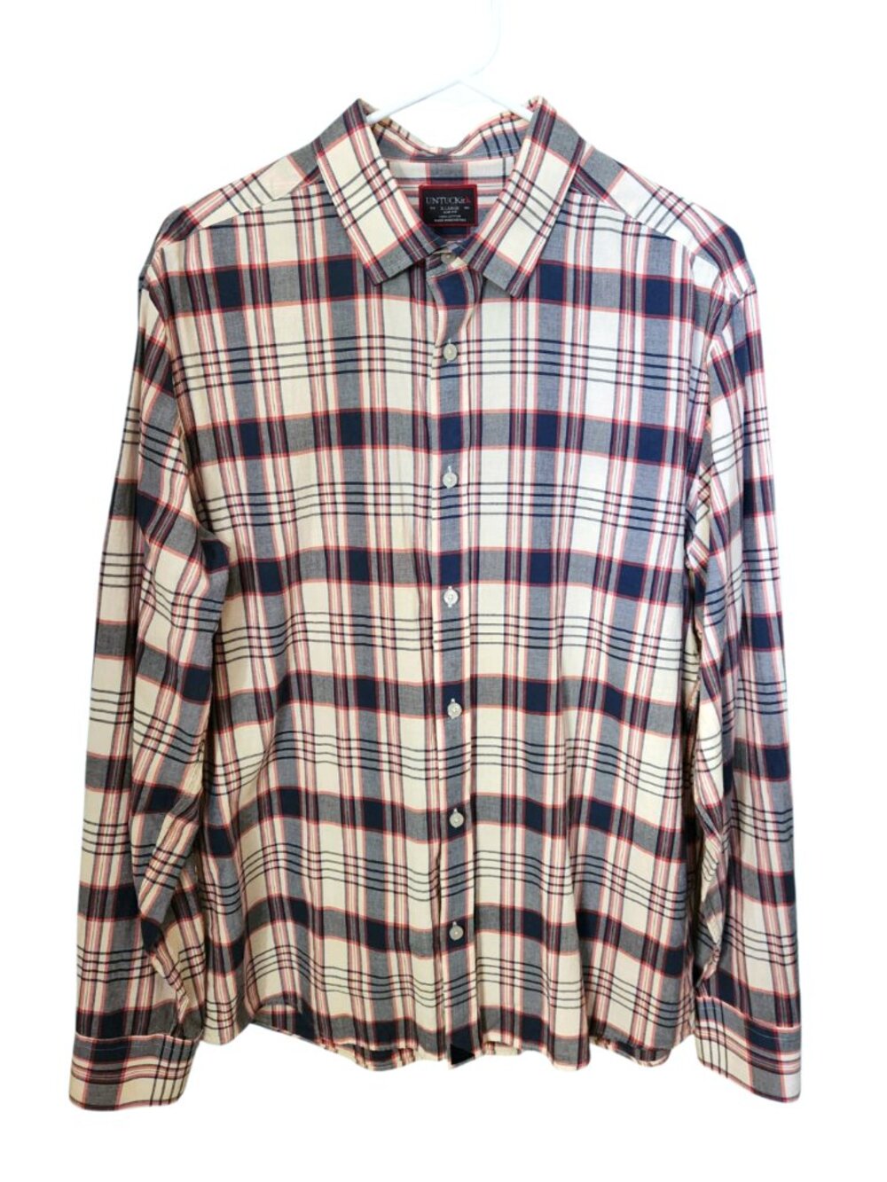 Untuckit Francavidda Shirt Mens Size XL Slim Fit Blue White Red Plaid Cotton